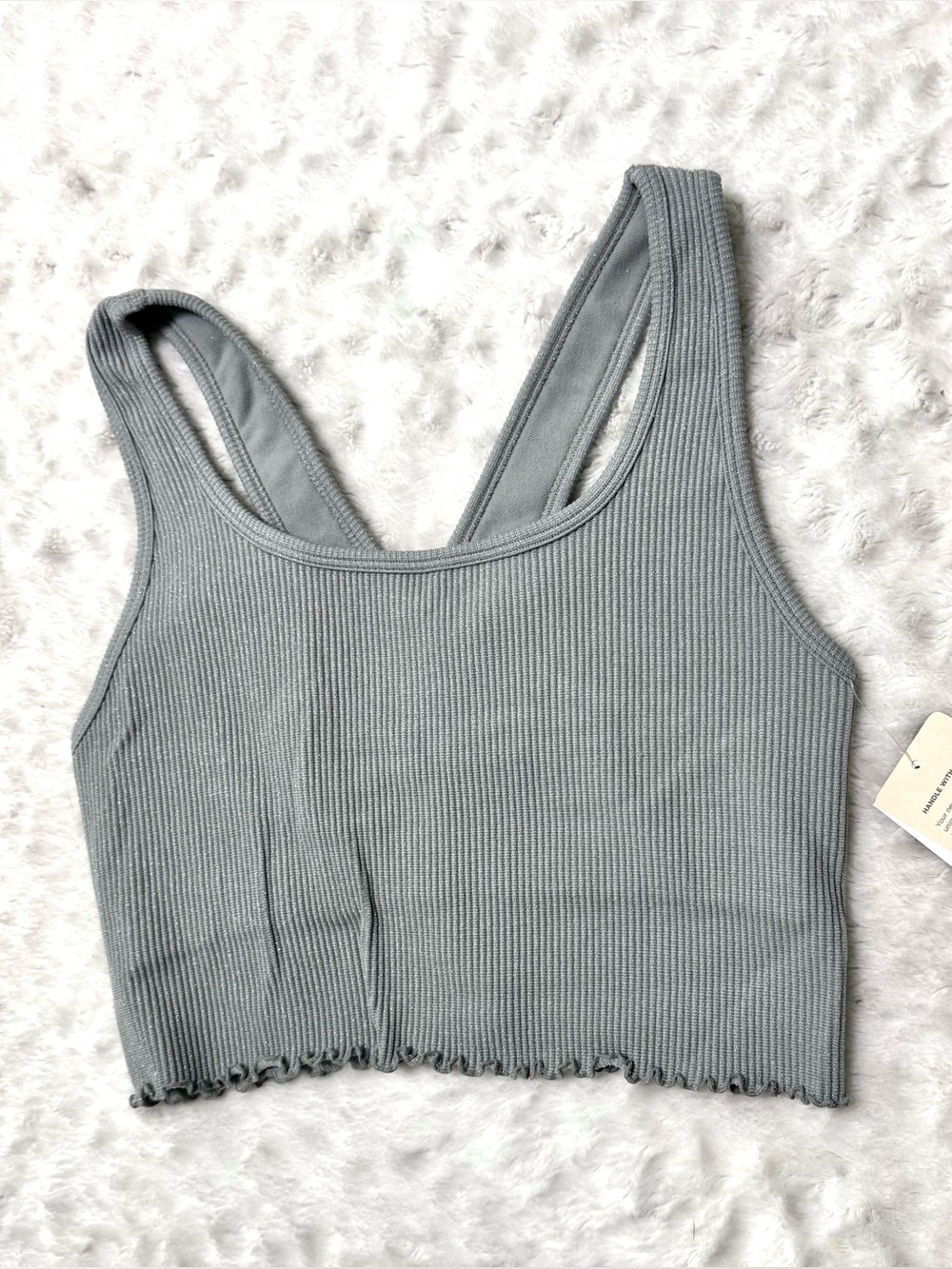 NWT- Spiritual Gangster Amor Shimmer Ribbed Cropped Tank Top - Light Gray - Picture 6 of 16